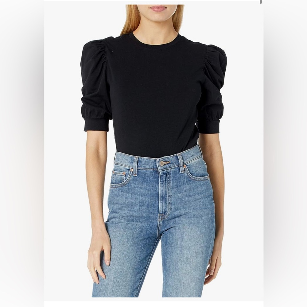 Nwt Black Puff-Sleeve Stretch Jersey T-Shirt